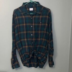 Columbia Teal and Tan Plaid Casual Shirt